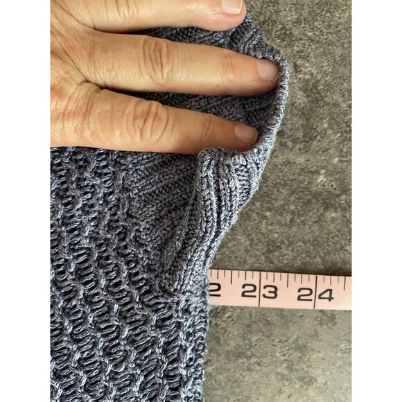 Upcylce Boho Sweater Womens M Blue Patchwork Lagenlook Cardigan Linen Knit - Picture 9 of 11